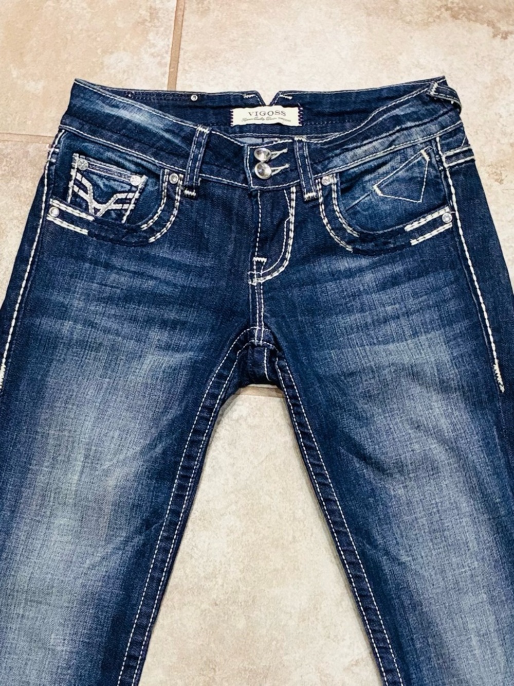 Vigoss Low Rise Straight Leg Jeans 28x32 Dark Blue Wash Stretch Y2K Women’s EUC - Picture 6 of 13